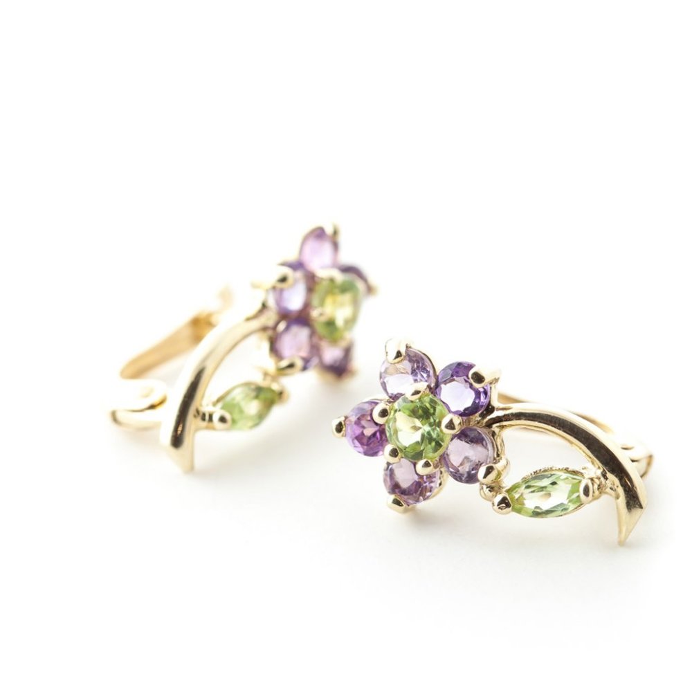 14k Gold Stud Earring with Amethyst & Peridot - Picture 3 of 10